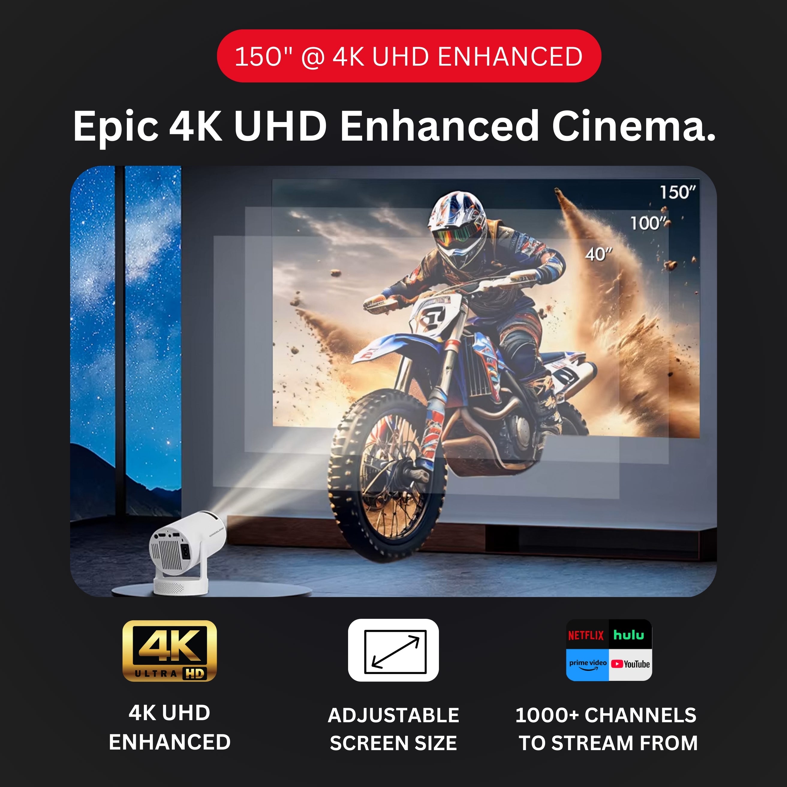 CineGlow® 4K UHD Enhanced Smart Projector
